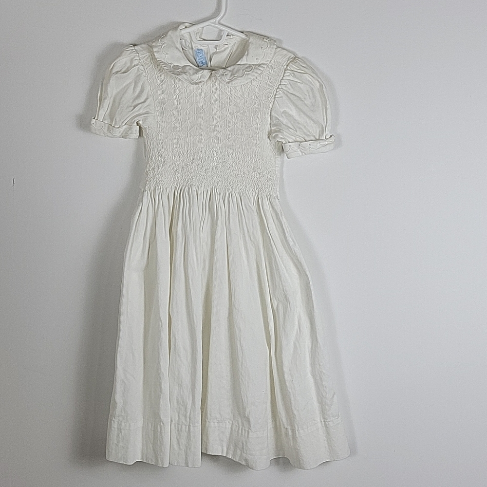 Vintage french hand smocked , embroidered dress